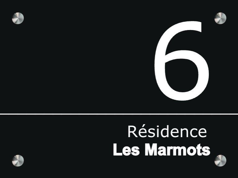 Plaque de maison "Résidence" en aluminium noir fixation entretoises — Plaque Numéro de Maison