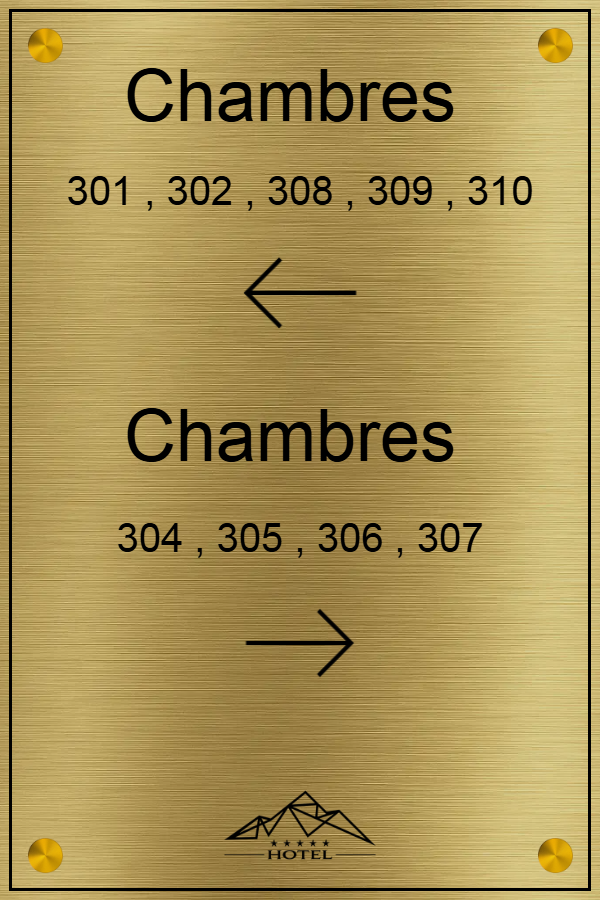 Plaque signalétique de couloirs hotels - en Plastiqueeffetlaitonbrosse - taille 200x300 mm - Plaque signalétique de couloirs hotels