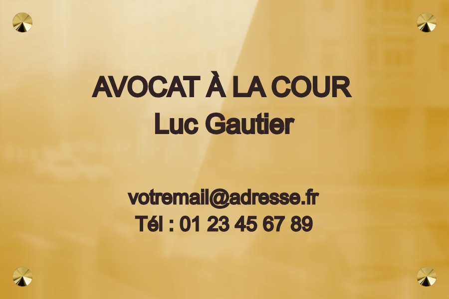 Plaque avocat personnalisable - Laiton poli miroir • 300x200 mm • Vis avec cache-vis