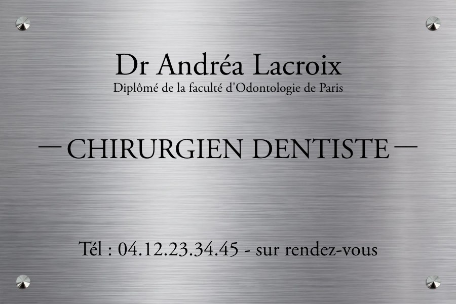 Plaque CHIRURGIEN DENTISTE - Inox brossé 304L en inox fixation vis-cache — Plaque Chirurgien