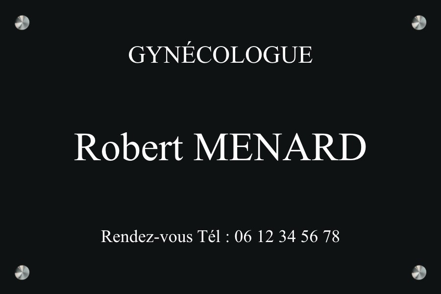 Plaque GYNÉCOLOGUE Aluminium noir en aluminium noir fixation entretoises — Plaque Gynécologue
