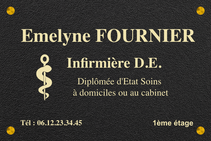 Plaque infirmier libéral - en Ral noir structure - taille 300x200 mm - Ral noir structure • 300x200 mm • Entretoises