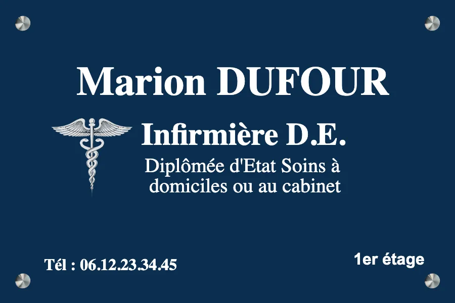 Plaque infirmier libéral aluminium bleu en aluminium bleu fixation entretoises — Plaque Infirmier(ère)