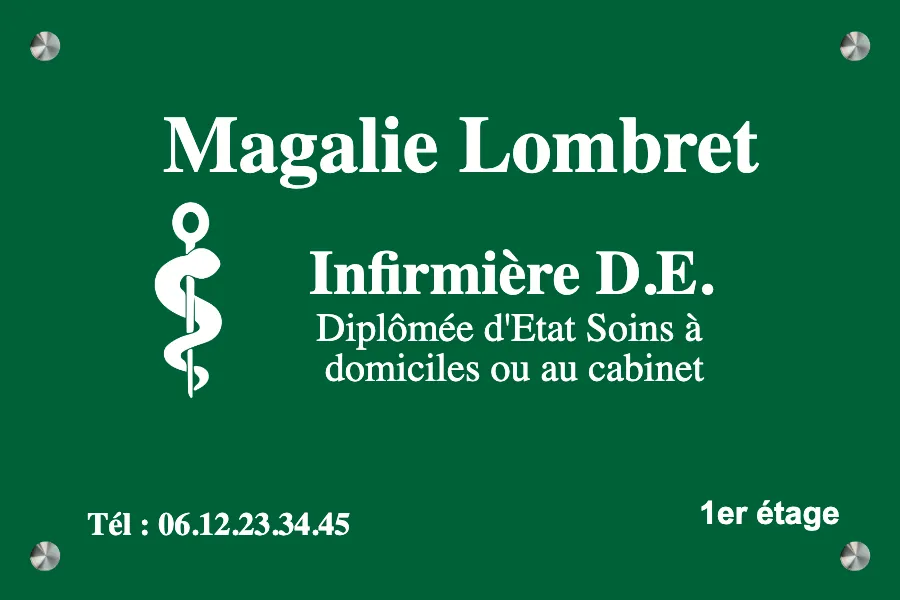 Plaque infirmier libéral en aluminium vert en aluminium vert fixation entretoises — Plaque Infirmier(ère)