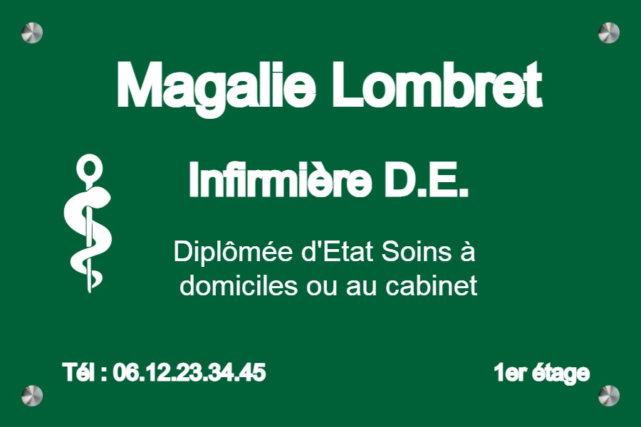 Plaque infirmier libéral en aluminium vert - Aluminium vert • 300x200 mm • Entretoises