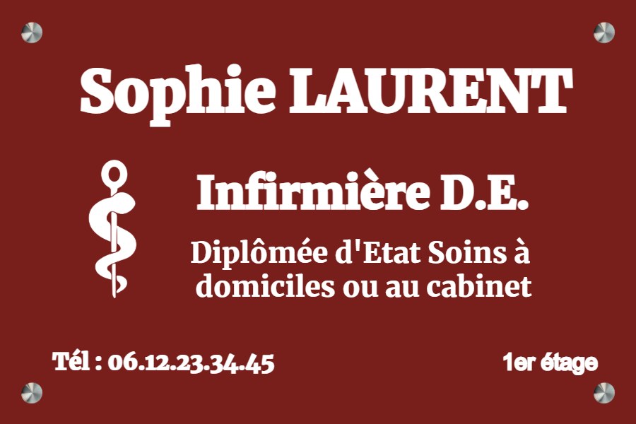 Plaque infirmier libéral en aluminium - Aluminium rouge • 300x200 mm • Entretoises