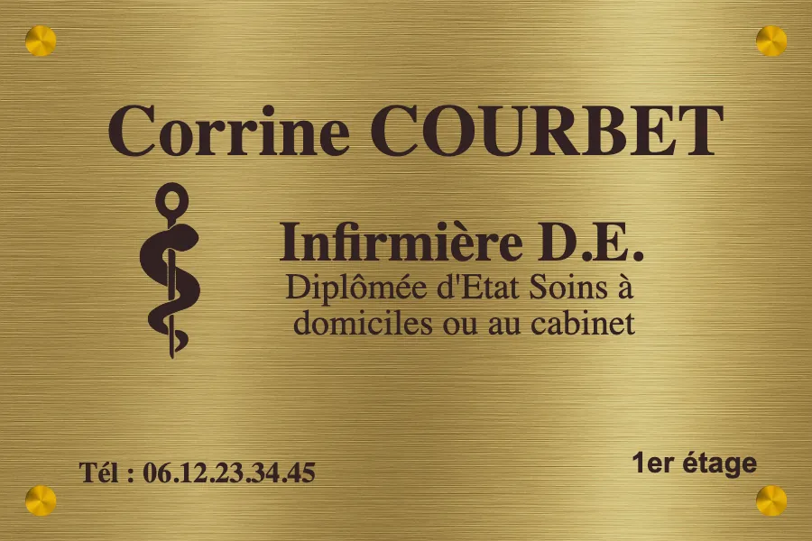Plaque infirmier libéral - Laiton brossé • 300x200 mm • Entretoises
