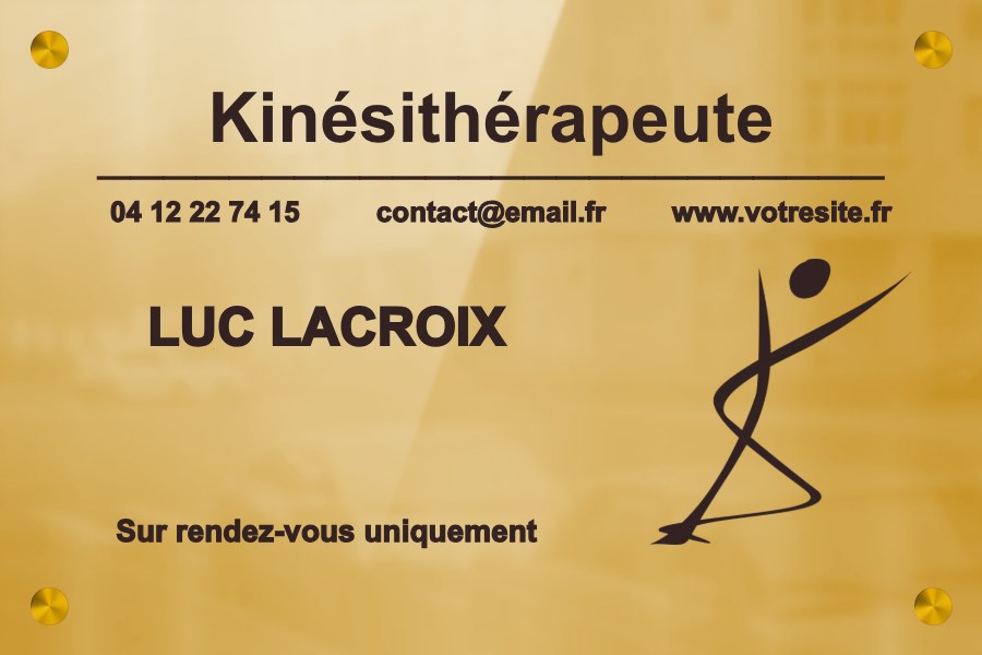 Plaque professionnelle Kinésithérapeute en laiton poli miroir fixation entretoises — Plaque Kinésithérapeute