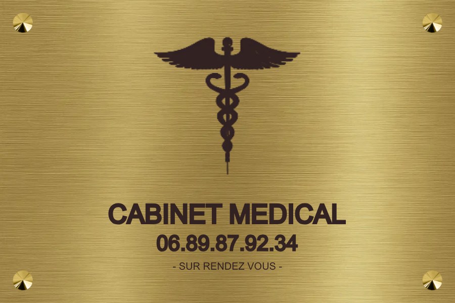 Plaque Médecin - Cabinet Médical - Laiton brossé • 300x200 mm • Vis avec cache-vis