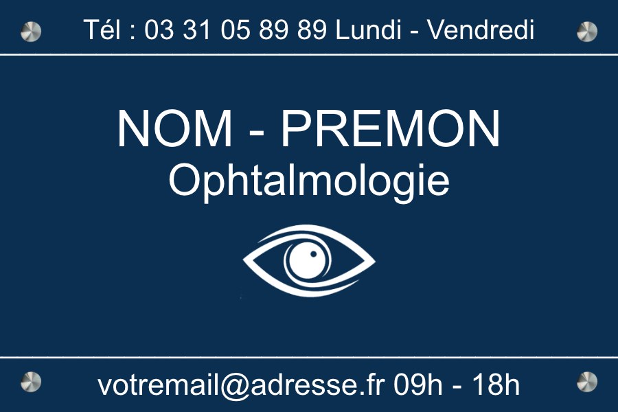Plaque Ophtalmologue - Aluminium bleu en aluminium bleu fixation entretoises — Plaque Ophtalmologue