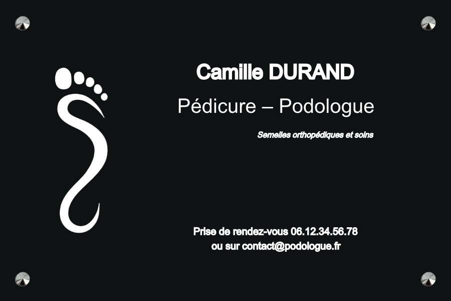 Plaque professionnelle pedicure podologue - Aluminium noir • 300x200 mm • Vis avec cache-vis