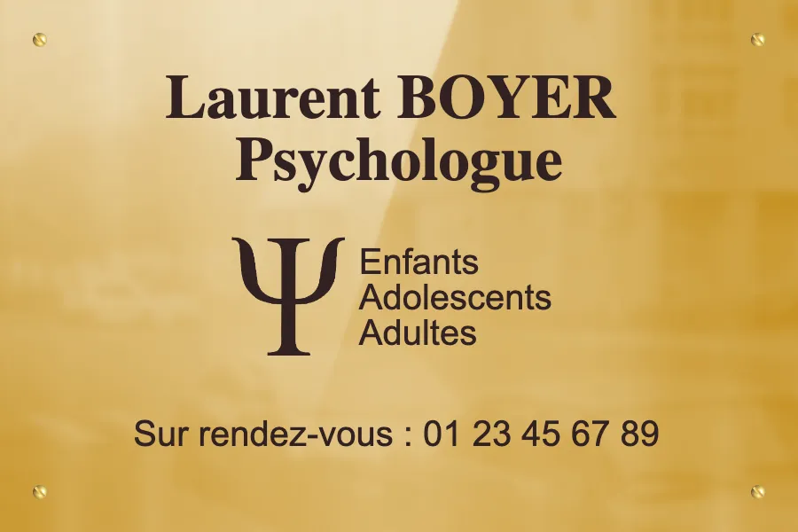 Plaque professionnelle Psychologue - Laiton poli miroir • 300x200 mm • Vis apparentes