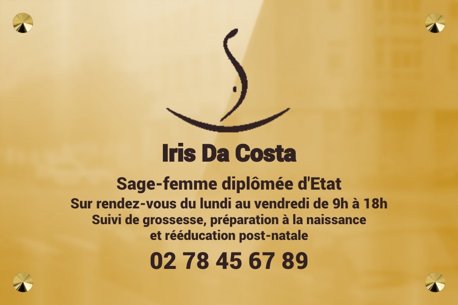 Plaque professionnelle sage femme laiton - Laiton poli miroir • 300x200 mm • Vis avec cache-vis