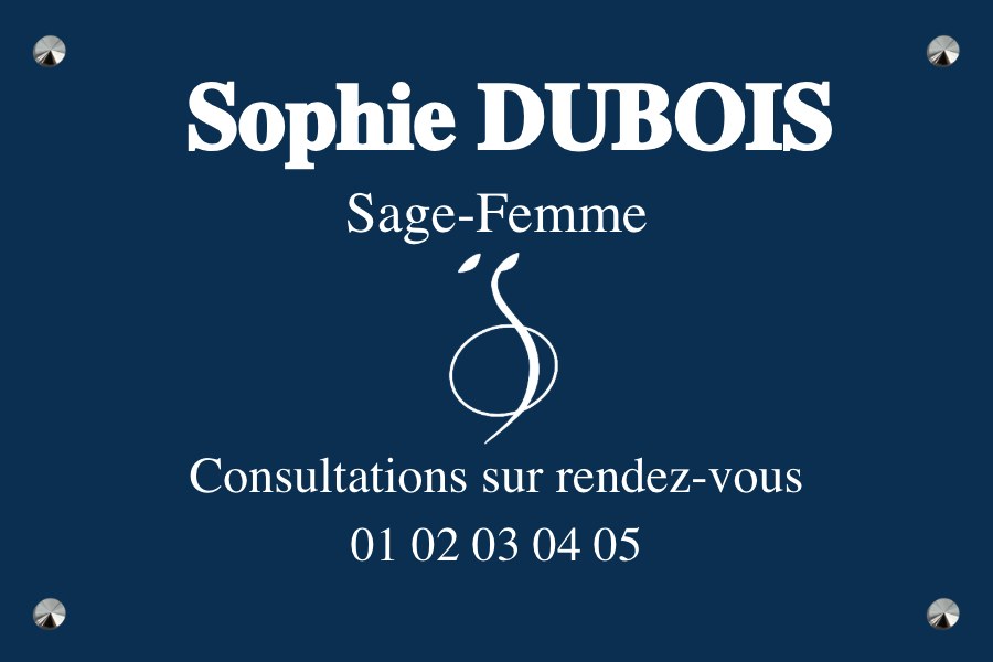 Plaque professionnelle sage femme - Aluminium bleu • 300x200 mm • Vis avec cache-vis