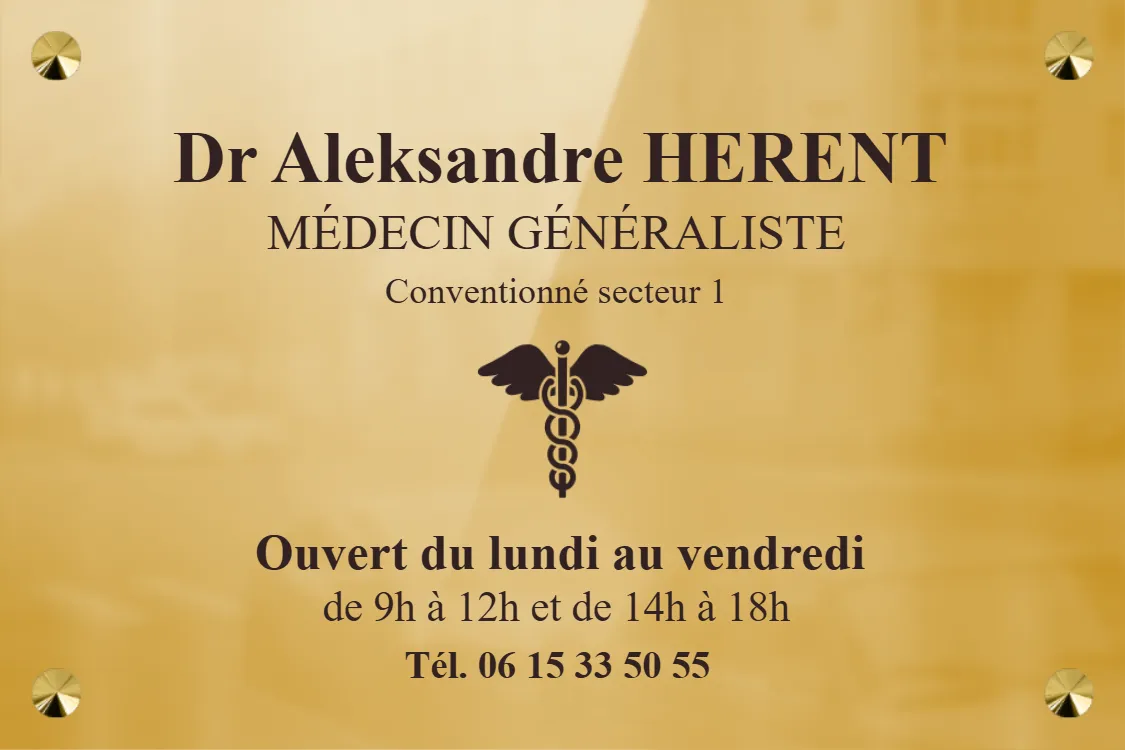 Plaque médecin généraliste - en Laiton poli miroir - taille 300x200 mm - Laiton poli miroir • 300x200 mm • Vis avec cache-vis