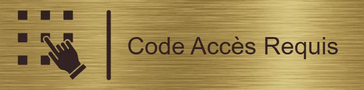 Plaque de porte "Code Accès Requis" en Laiton brossé, taille 200x50 mm