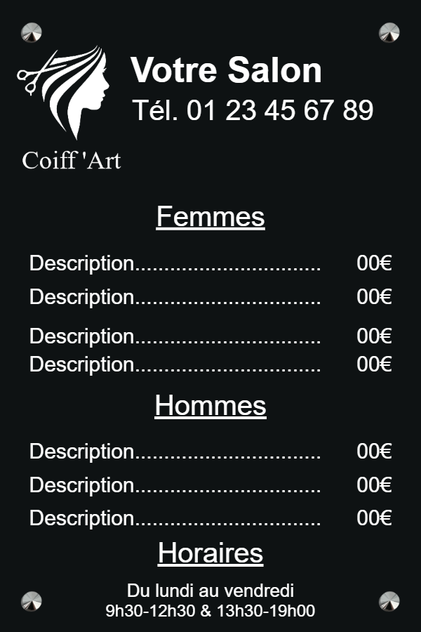 Panneau horaire d'ouverture en aluminium - Aluminium noir • 200x300 mm • Vis avec cache-vis