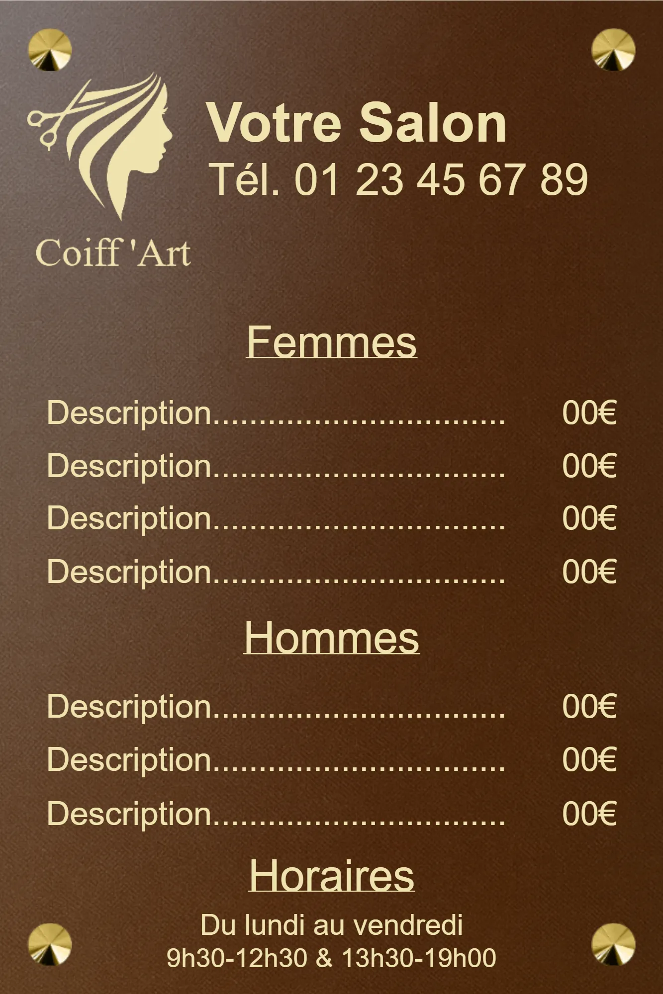 Panneau horaire d'ouverture - Ral effet rouille • 200x300 mm • Vis avec cache-vis